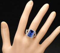 1 CT 925 Sterling Silver Wedding Sapphire Emerald Cut Diamond Halo Anniversary Ring