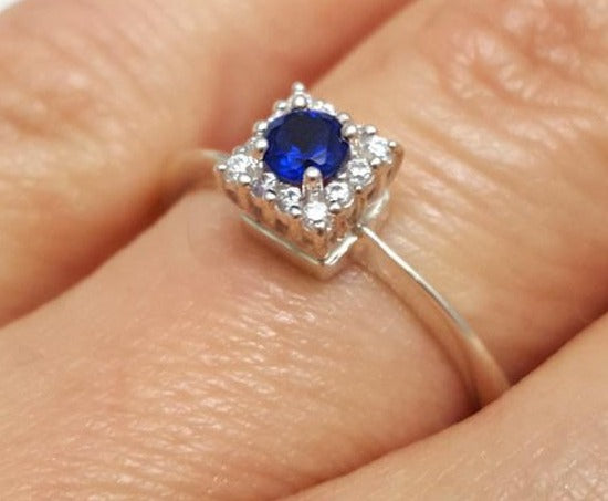 1 CT Round Cut Blue Sapphire Diamond 925 Sterling Silver Halo Women Engagement Ring