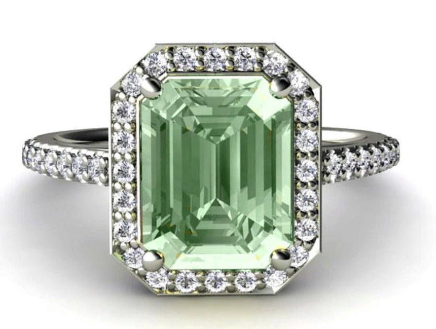2 CT  Emerald Cut Green Amethyst Diamond 925 Sterling Silver Halo Anniversary Ring