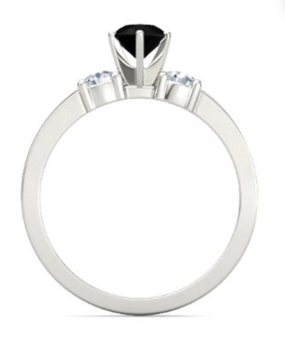 1 CT Pear Cut Black Cubic Zirconia Diamond 925 Sterling Silver Women Anniversary Ring