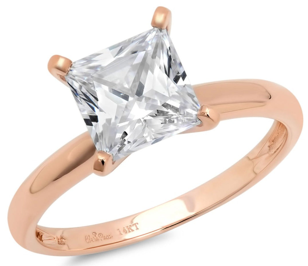 2 CT Princess Cut Diamond Rose Gold Over 925 Sterling Silver Women Solitaire Engagement Wedding Ring