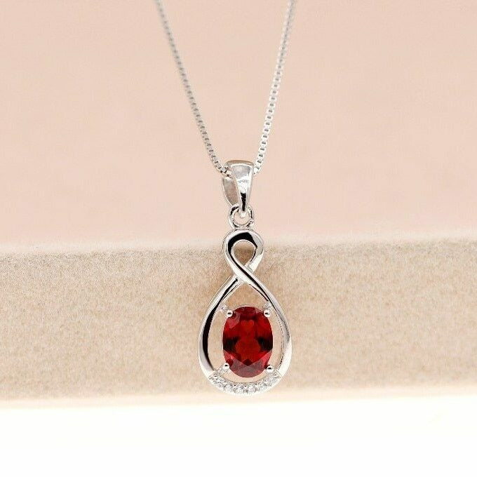 0.75 CT Oval Cut Red Garnet January Birthstone Women's Pendant 925 Sterling Silver