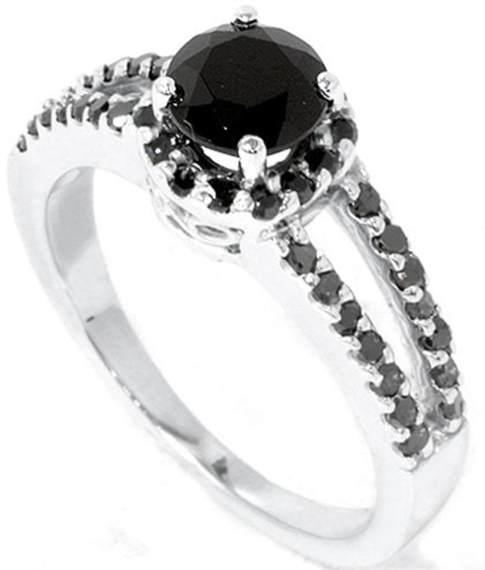 2 CT Round Cut Black Cubic Zirconia Diamond 925 Sterling Sliver Women Engagement Halo Ring