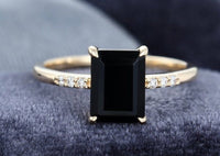 2 CT Emerald Cut Black Cubic Zirconia Diamond 925 Sterling Silver Women Engagement Ring