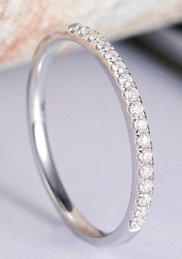 0.15 CT Round Cut Diamond 925 Sterling Silver Band Women Engagement Promise Ring