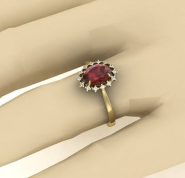 2 CT Oval Cut Red Garnet Diamond 925 Sterling Silver Women Anniversary Ring
