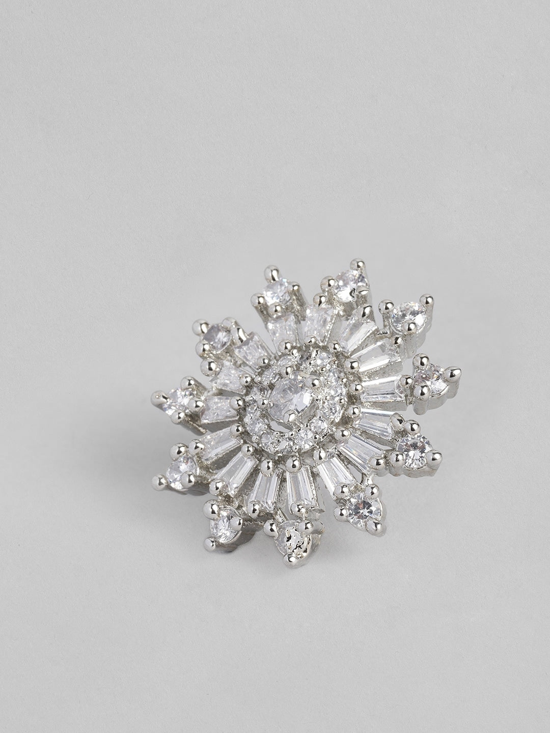 1.20 Ct Baguette & Round Cut Diamond Floral Stud Earrings In 925 Sterling Silver
