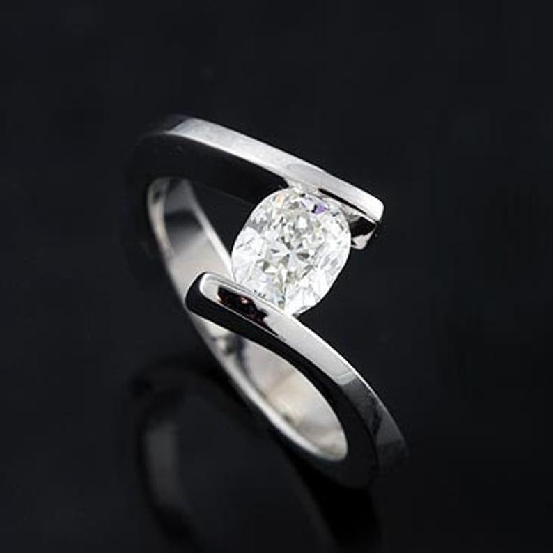 1 CT Oval Cut Diamond 925 Sterling Sliver Women Engagement Solitaire Bypass Ring
