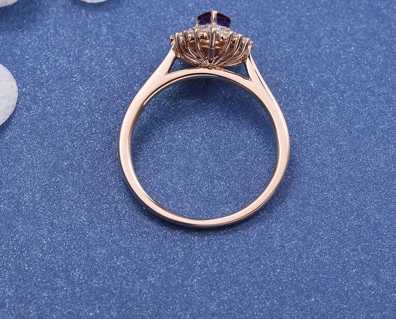 2 CT Pear Cut Alexandrite Diamond  925 Sterling Silver Antique Baguette Cluster Wedding Ring