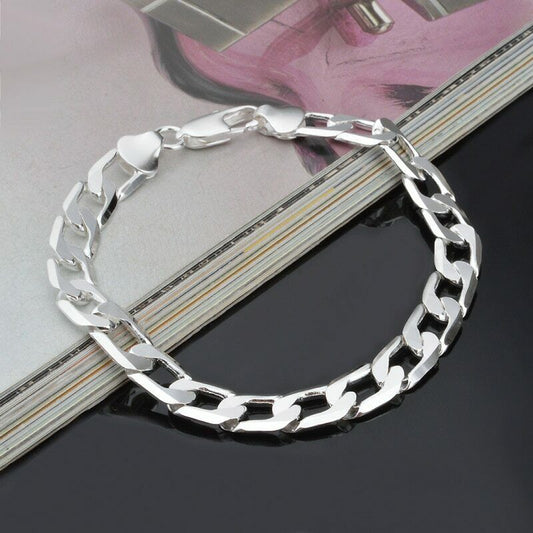 925 Sterling Silver Miami Cuban Curb Link Men's Bracelet White Gold Finish