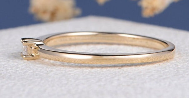 0.10 CT Princess Cut Diamond 14k Rose gold Over 925 Sterling Silver Women Band Solitaire Ring