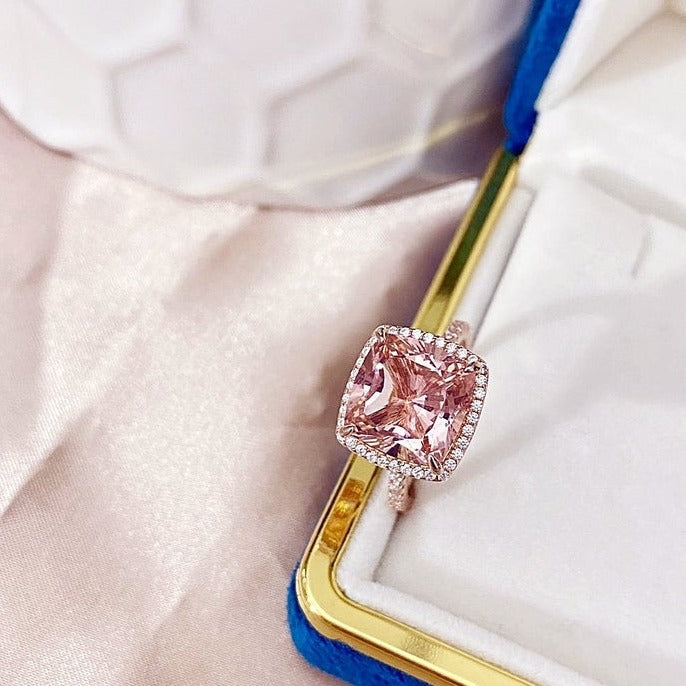 2 CT Cushion Cut Peach Morganite Diamond 925 Sterling Silver Halo Anniversary Ring