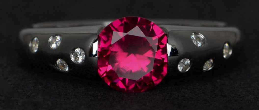1 CT Round Cut Ruby Red Diamond 925 Sterling Sliver Women Anniversary Promise Ring Birthday Gift For