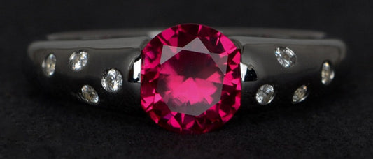 1 CT Round Cut Ruby Red Diamond 925 Sterling Sliver Women Anniversary Promise Ring Birthday Gift For
