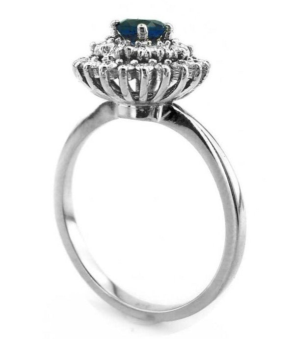 1 CT 925 Sterling Silver Blue Sapphire Round Cut Diamond Engagement Halo Ring