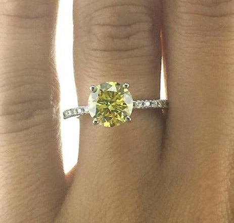 2 CT Round Cut Yellow Citrine Diamond 925 Sterling Silver Women Halo Engagement Ring