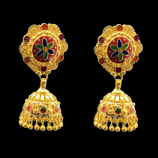 Magnificent Glam Meenakari 22K Gold Jhumkas