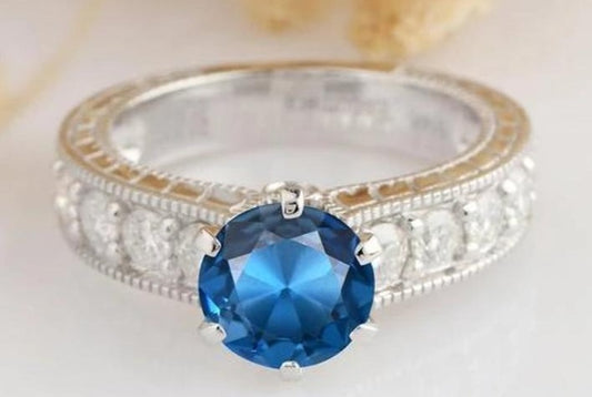 1 CT Round Cut London Blue Topaz Diamond 925 Sterling Sliver Women Engagement Promise Ring Christmas Gift