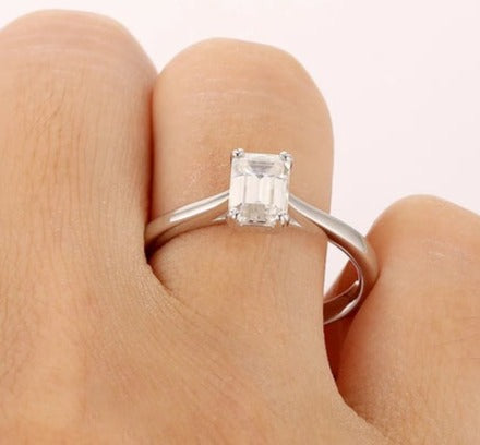 1/2 CT Emerald Cut Diamond 925 Sterling Silver Wedding Anniversary Solitaire Ring