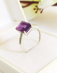 1 CT Emerald Cut Amethyst White Gold Over On 925 Sterling Silver Solitaire Engagement Ring