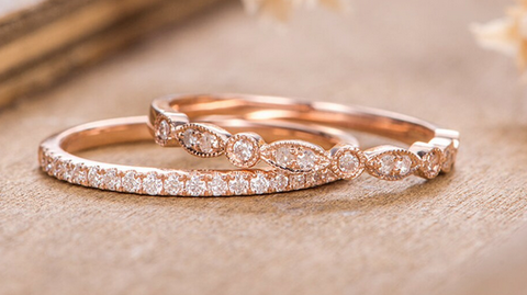 CT Round Cut White Diamond Rose Gold Over On 925 Sterling Silver Half Eternity Ring Ring Set