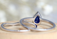 1 CT Pear Cut Blue Sapphire White Gold Over On 925 Sterling Silver Solitaire Engagement Ring Set