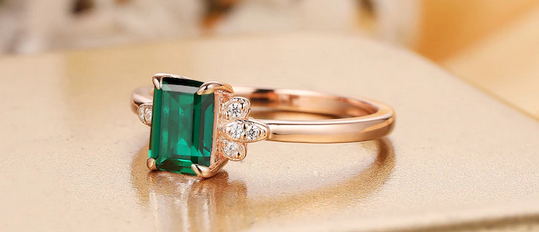 1 CT Emerald Cut Emerald & CZ Diamond Rose Gold Over On 925 Sterling Silver Cluster Wedding Ring