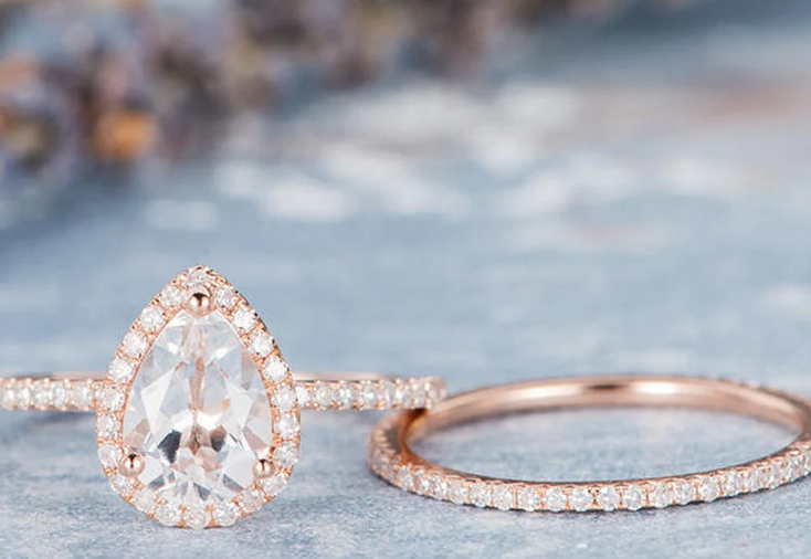 1 CT Pear Cut White Topaz Rose Gold Over On 925 Sterling Silver Anniversary Bridal Ring Set