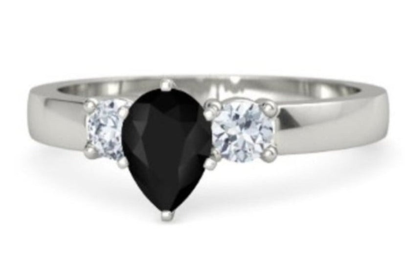 1 CT Pear Cut Black Cubic Zirconia Diamond 925 Sterling Silver Women Anniversary Ring