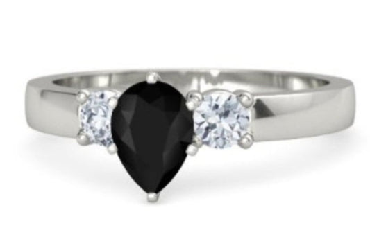 1 CT Pear Cut Black Cubic Zirconia Diamond 925 Sterling Silver Women Anniversary Ring
