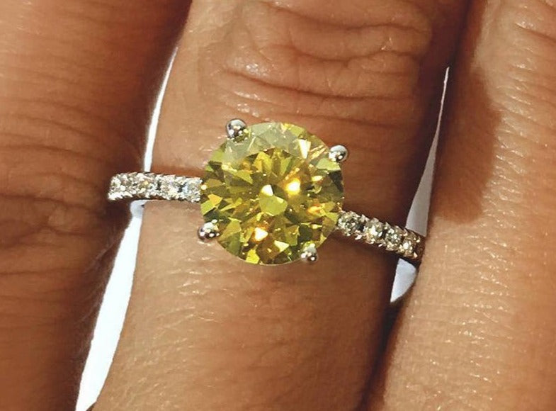 2 CT Round Cut Yellow Citrine Diamond 925 Sterling Silver Women Halo Engagement Ring