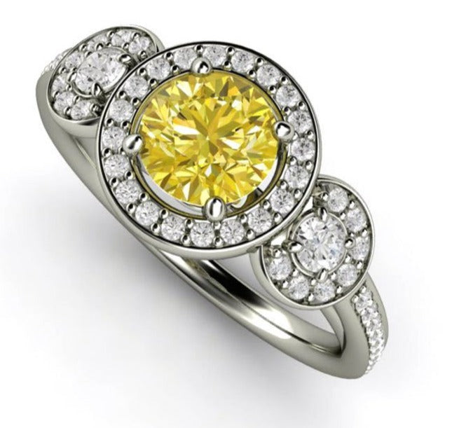 2 CT Round Cut Yellow Citrine Diamond 925 Sterling Silver Unisex Anniversary Halo Ring