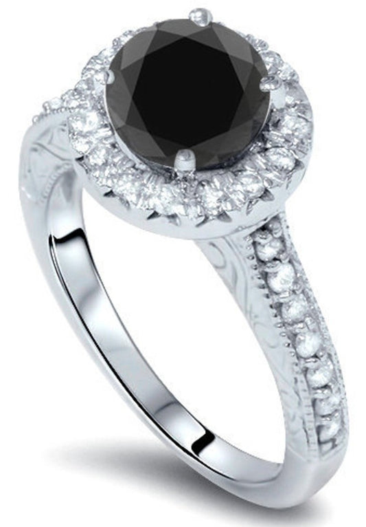 2 CT Round Cut Black Cubic Zirconia Diamond 925 Sterling Sliver Women's Vintage Engagement Halo Ring