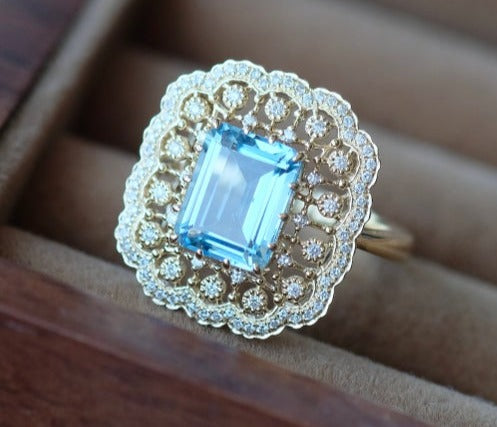 2 CT Emerald Cut Blue Aquamarine Diamond 925 Sterling Silver Women Engagement Ring