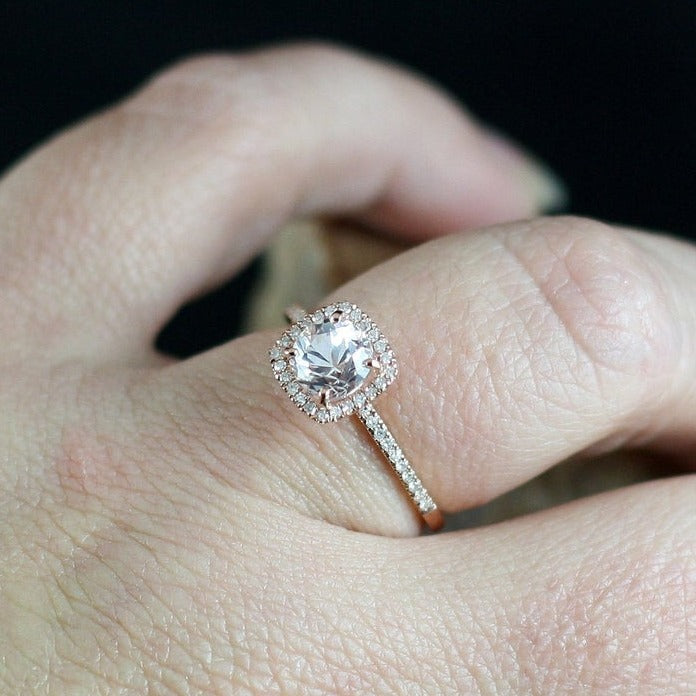 1 CT Round Cut Peach Sapphire Diamond 925 Sterling Silver Halo Anniversary Gift Ring