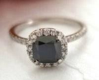 1 CT Cushion Cut Black Cubic Zirconia Diamond 925 Sterling Sliver Engagement Halo Band Ring