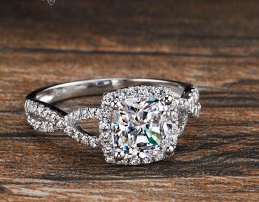 1 CT 925 Sterling Silver Cushion Cut White Diamond Anniversary Halo Ring