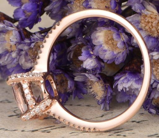 2 CT Cushion Cut Morganite Pink Diamond 925 Sterling Silver Women Engagement Halo Ring Gift For Her