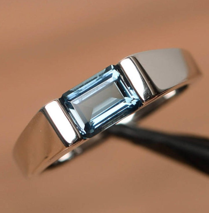 1 CT Emerald Cut London Blue Topaz 925 Sterling Silver Women Engagement Solitaire Ring