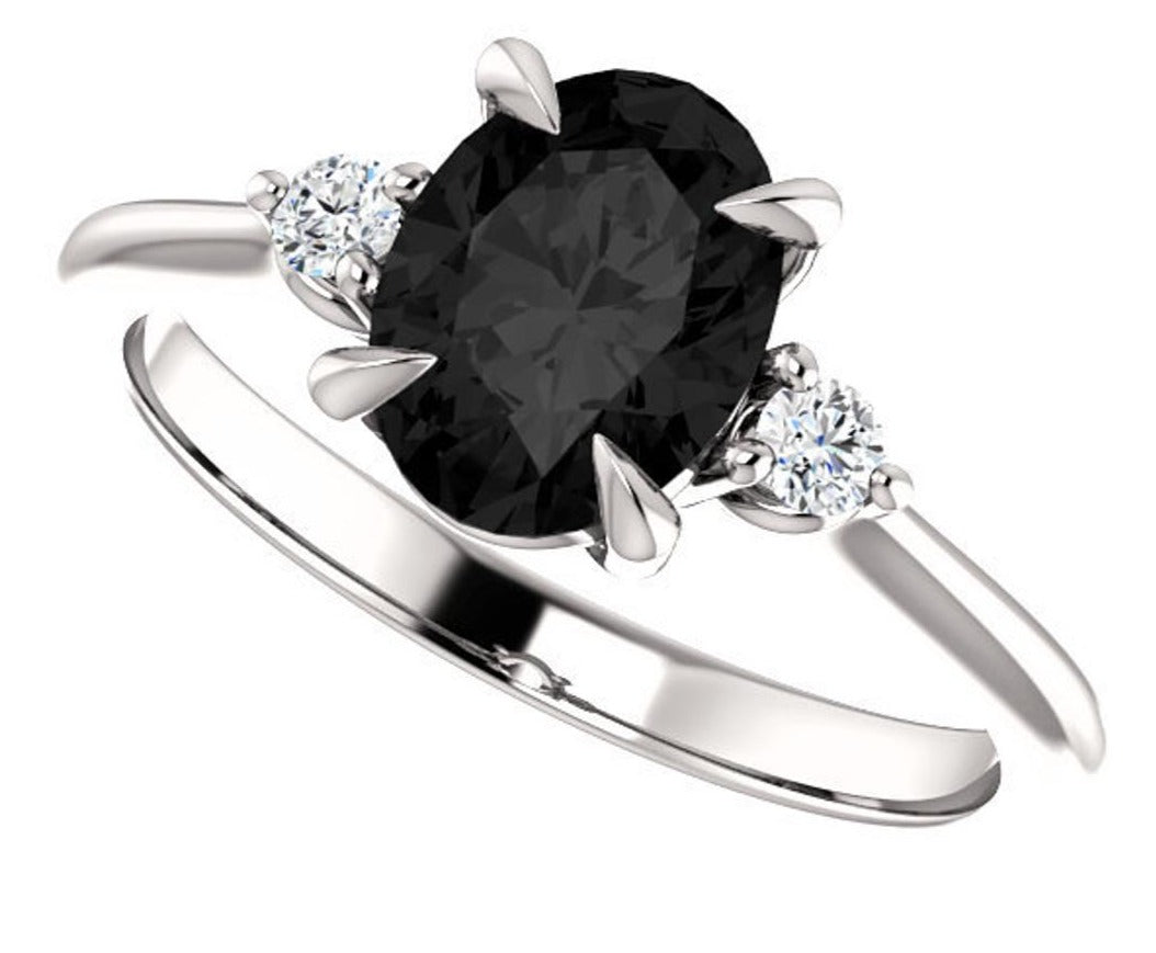 2 CT Oval Cut Round Cut Black Cubic Zirconia Diamond 925 Sterling Silver Unisex Anniversary Ring
