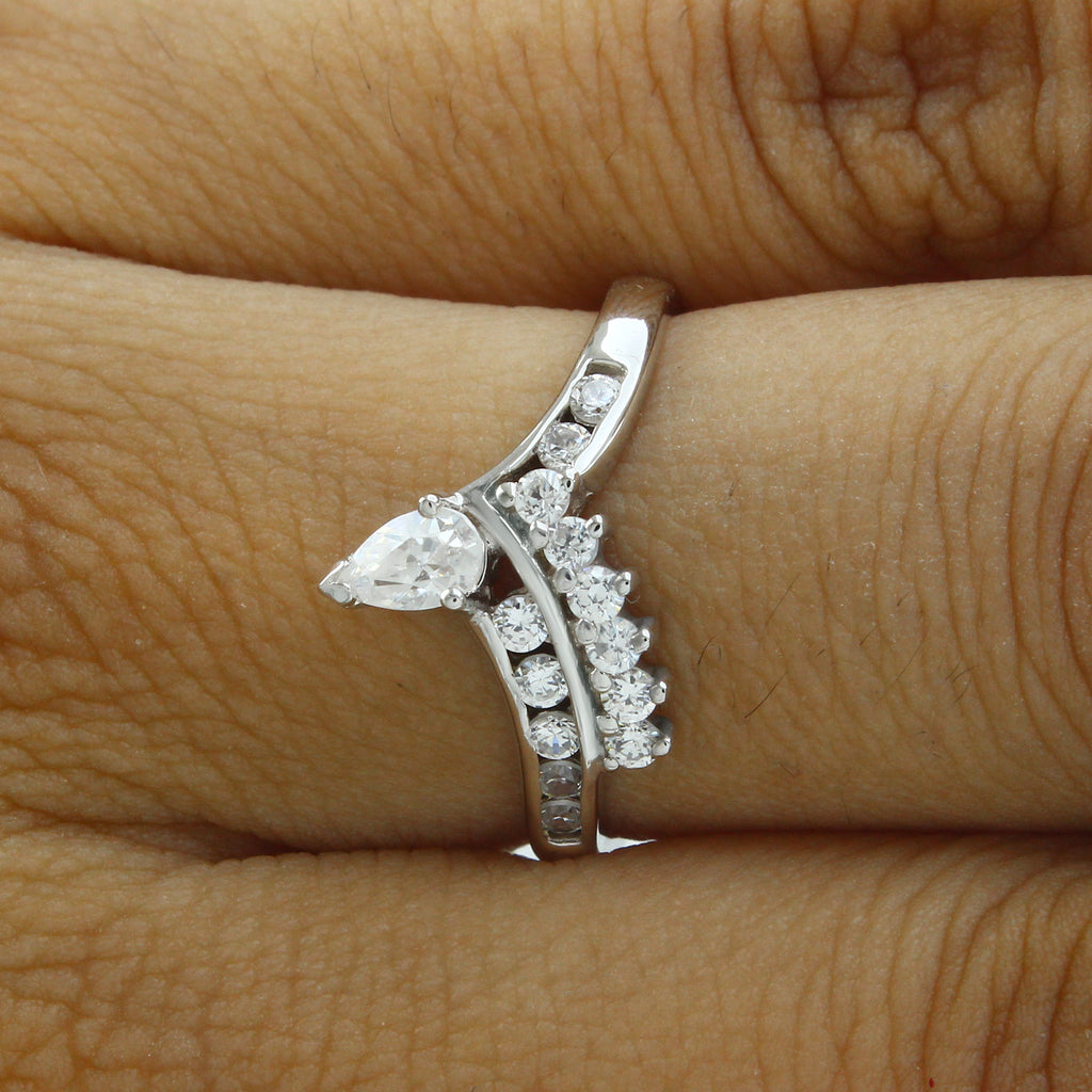 1 CT Round & Pear Cut Diamond 925 Sterling Silver Women's Wedding Ring