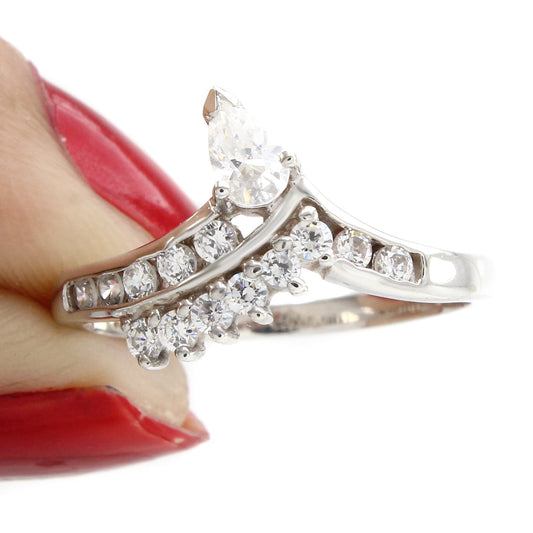 1 CT Round & Pear Cut Diamond 925 Sterling Silver Women's Wedding Ring