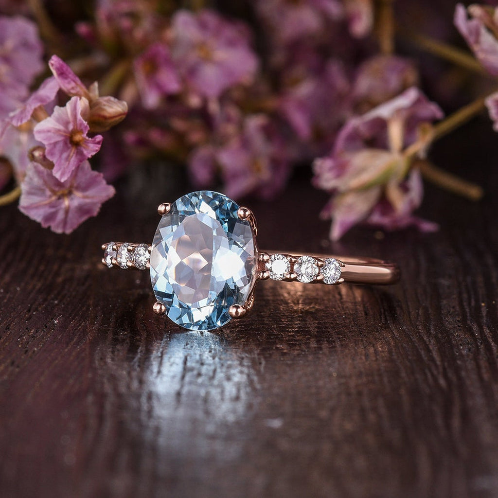 1.20 Ct Oval Cut Aquamarine Diamond 925 Sterling Silver Solitaire W/Accents Engagement Ring