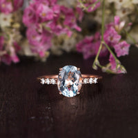 1.20 Ct Oval Cut Aquamarine Diamond 925 Sterling Silver Solitaire W/Accents Engagement Ring