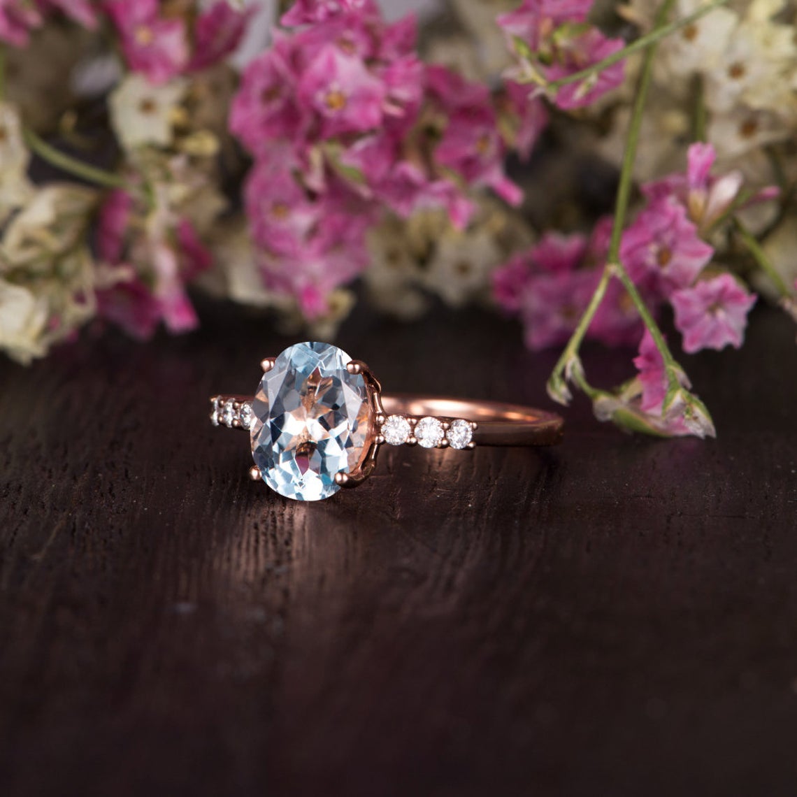1.20 Ct Oval Cut Aquamarine Diamond 925 Sterling Silver Solitaire W/Accents Engagement Ring