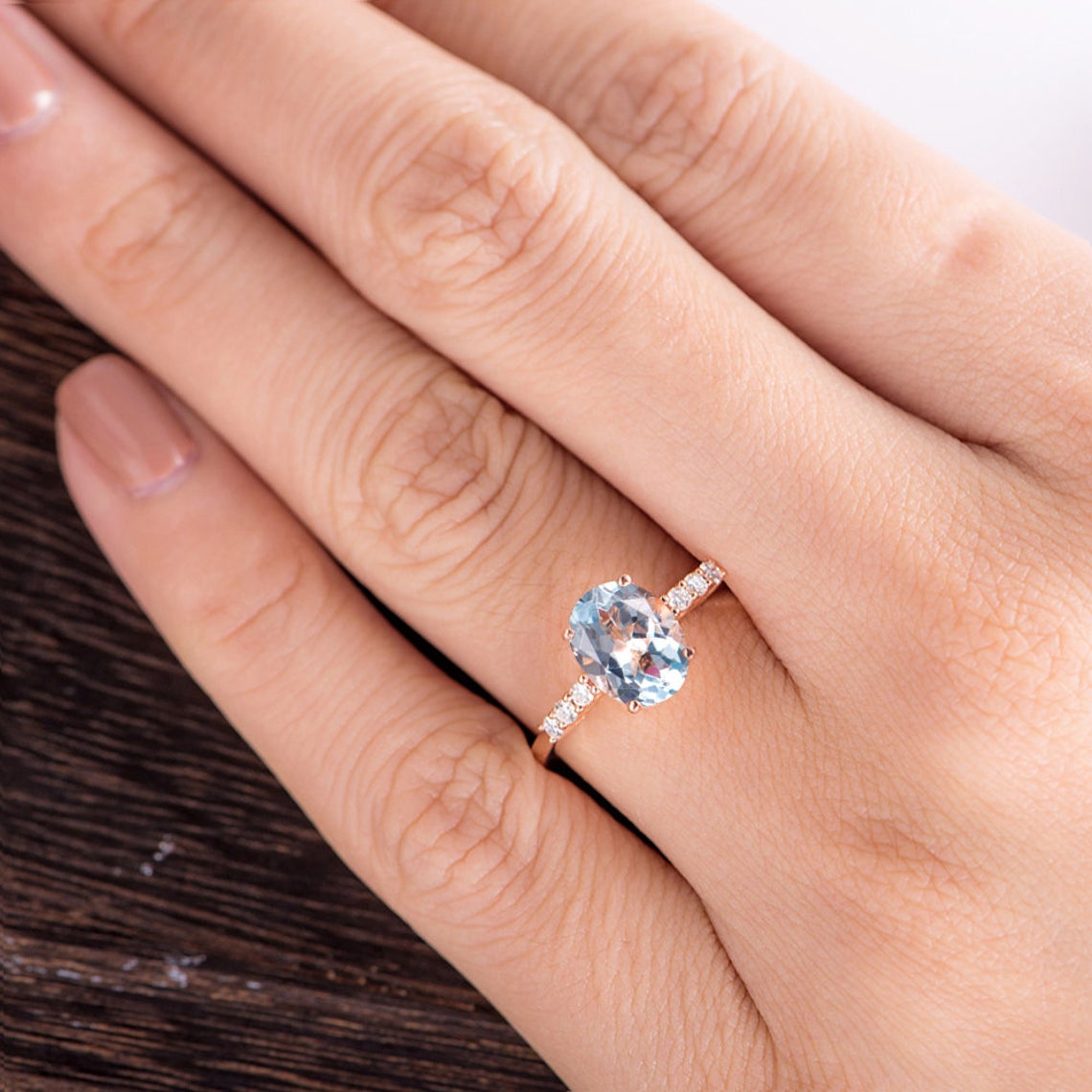 1.20 Ct Oval Cut Aquamarine Diamond 925 Sterling Silver Solitaire W/Accents Engagement Ring