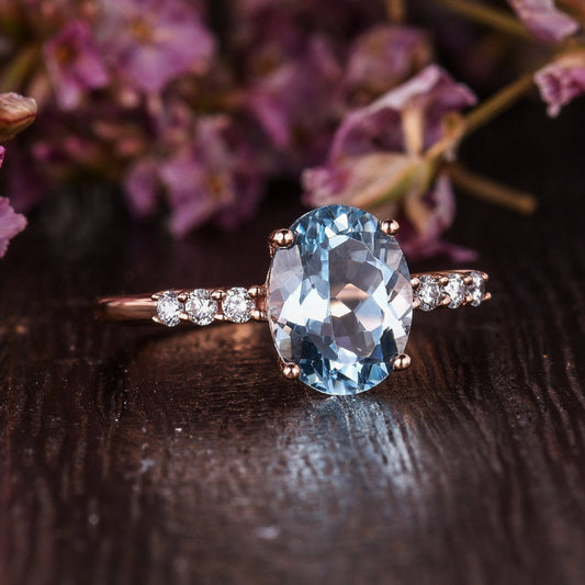 1.20 Ct Oval Cut Aquamarine Diamond 925 Sterling Silver Solitaire W/Accents Engagement Ring