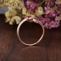 2.30 Ct Pear & Emerald Cut Red Ruby Rose Gold Over On 925 Sterling Silver Unique Promise Gift Cuff Ring