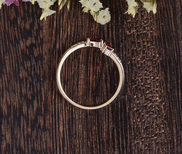 2.30 Ct Pear & Emerald Cut Red Ruby Rose Gold Over On 925 Sterling Silver Unique Promise Gift Cuff Ring