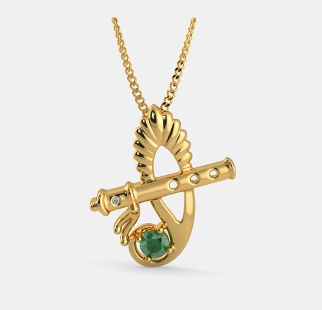 1 Ct Green Emerald Yellow & White Gold Finish On 925 Sterling Silver Religious Janardhana Pendant